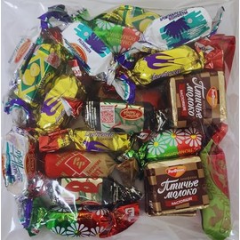 Russian Chocolate Candy Assortment. (8 types of different candy) Lastochka, Maska, Romashka, Birds Milk, Citron, Batonchik, Gryliazh, South Night. Weight: 12oz.