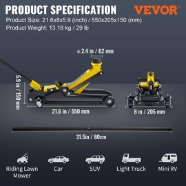 VEVOR Low Profile Floor Jack 4 Ton Heavy Duty Steel Dual Piston Rapid Pump Portable Car Wheel:_2 T - Dual Piston