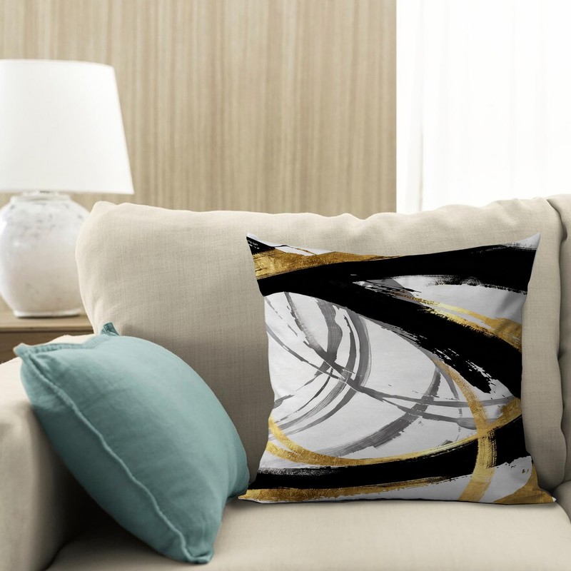 Abstract Modern Black and Gold Pillow Covers 18x18 for Couch