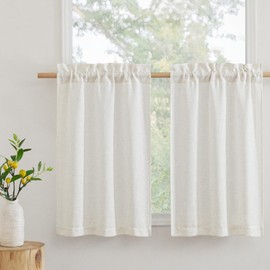 RYB HOME Kitchen Curtains, 30 inches Long Linen Rod Pocket Semi Sheer Cuartins for Basemnet Cafe, Light Filtering Bathroom Curtains Over Sink, W 26 x L 30, Linen, 2 Panels Set