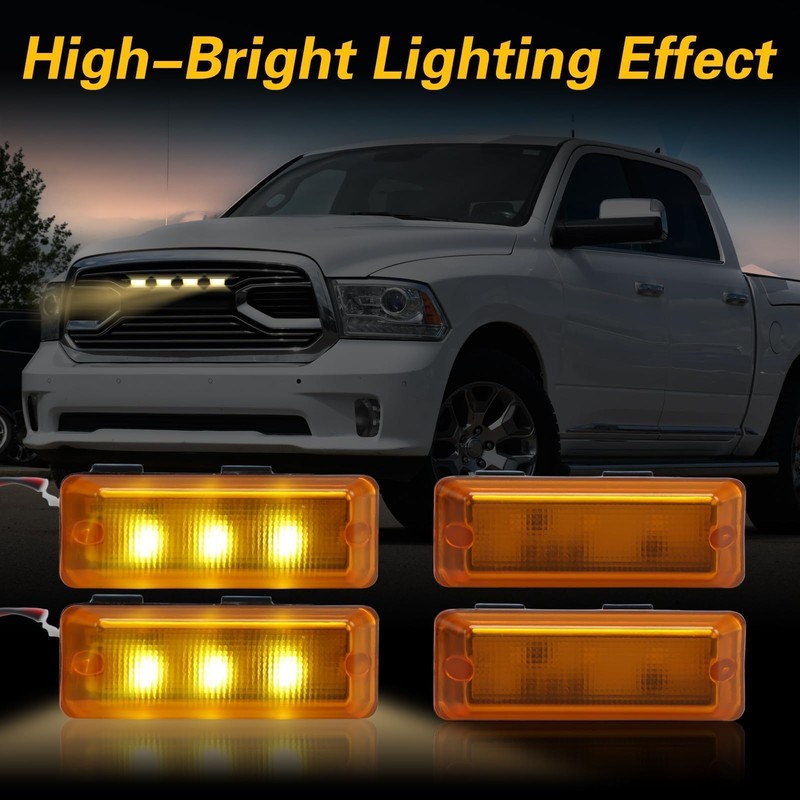 RUHUALIFE 4PCS LED Front Grille Lights Bars Compatible with Ram