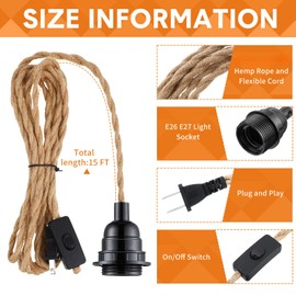 Tuanse 4 Pack Pendant Light Cord, 15ft Plug in Kit with Switch, Industrial Vintage E26 E27 Socket Set for Edison Bulbs, Farmhouse Decor, Retro Lamp Cable DIY