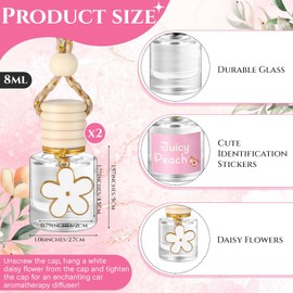 Siifert 2 Sets Hanging Car Air Freshener and Essential Oil Diffuser, Car Air Freshener Daisy Essential Oil Diffuser Long Lasting Automobile Aromatherapy Diffuser Bottle(Juicy Peach)