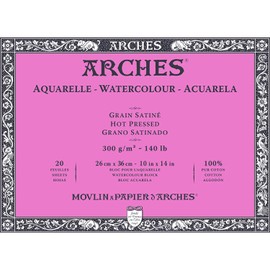 ARCHES A1795073 Aquarelle 100% Satin 300 g Block Glued 4L 26 x 36 20 Sheets Natural White Paper