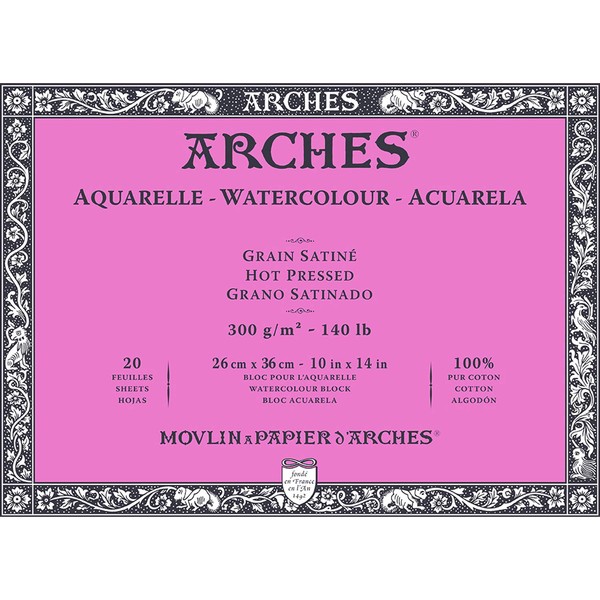 ARCHES A1795073 Aquarelle 100% Satin 300 g Block Glued 4L