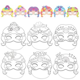 Qyeahkj 36 PCS Mermaid Party Favors Decorations Color Your Own Mermaid Mask DIY Princess Paper Mask Craft Kits Bulk Mermaid Party Coloring Game Supplies for Girls Toddlers Class Home Activity