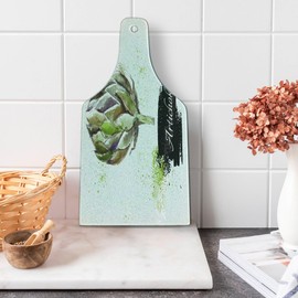 Ambesonne Artichoke Cutting Board, Hand Drawn Delicious Vegetable Pattern Menu Eats Food Art Watercolor, Decorative Tempered Glass Cutting and Serving Board, Wine Bottle Shape, Fern Green and Black