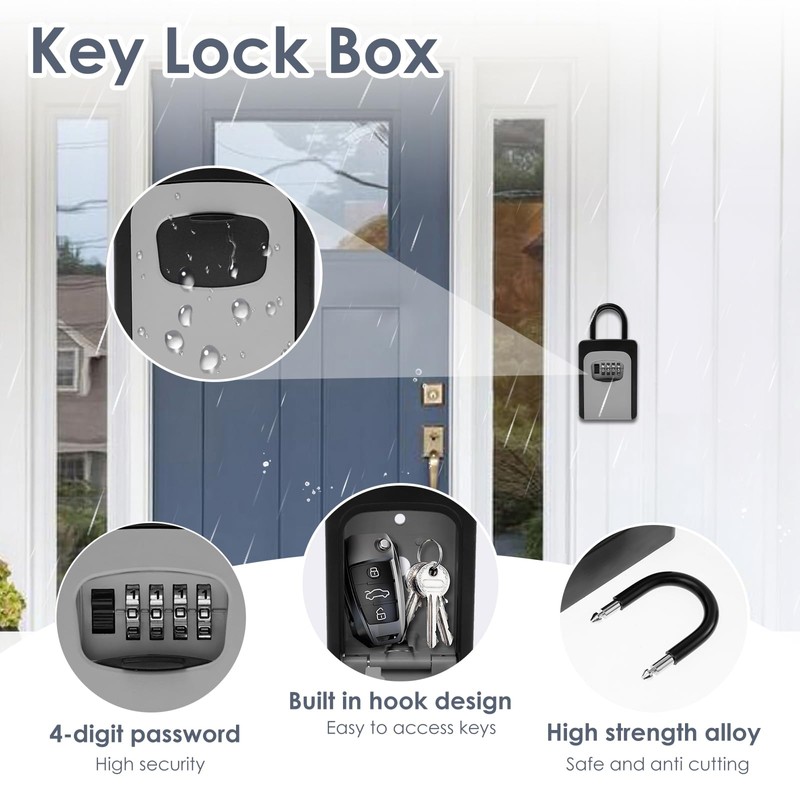 2 Pack 4 Digit Combination Key Lock Box,Weatherproof Key Safe