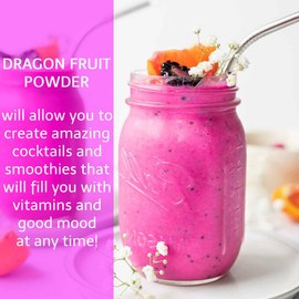 Organic Dragon Fruit Powder, Pitahaya Pitaya Powder, Pure All Natural for Baking, Flavoring, Smoothies, Beverage, 8 oz