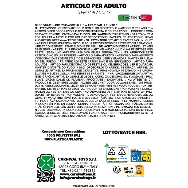 Carnival Toys Parrucca Einstein Uomo con Occhiali e Baffi –