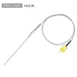sourcing map K Type Thermocouple with Plug, Meter Temperature Sensor Probe -50 to 1100°C(-58 to 2012°F) Stainless Steel, 3x100mm 3.3ft Wire