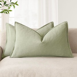 Foindtower Pack of 2, Decorative Linen Solid Throw Pillow Covers Accent Lumbar Cushion Case Boho Farmhouse Pillowcase for Chair Couch Sofa Bedroom Living Room Home Decor 12x20 Inch Light Sage Green