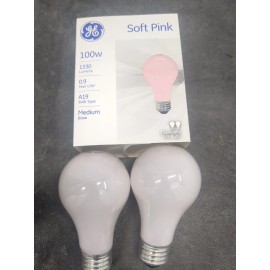GE 100 watt SOFT PINK LIGHT BULB A19 100A/SPK 2 Bulbs