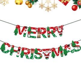 Merry Christmas Bunting Banner Christmas Letter Garland Banner Snowman Elk Hanging Bunting Banner Garlands Xmas Signs Paper Hanging Christmas Decorations for Home Windows Wall Fireplace (Style A)