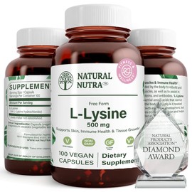 Natural Nutra L Lysine HCl, Non-GMO, Vegan, 500 mg, 100 Capsules.