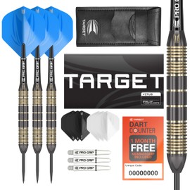 Target Darts Vitus 23G Brass Steel Tip Darts Set - 6 Pro Grip Shafts - 9 Pro Ultra Flights - Dart Wallet Bundle