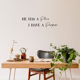Vinyl Wall Art Decal - He Has A Plan - 10" x 32" - Inspirational Modern Lovely Spiritual Quote Sticker for Home Bedroom Living Room Closet Coffee Shop Religious Center Decor (Black)