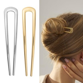 COZYISLE 2-Pack Metal French Hair Pin Set, Silver and Gold, U-Shaped Design，For Women，Ideal for Long, Thick Hair, Securely Style Updos, Twists with Easy Elegance, Premium Hair Accessories (silvery)