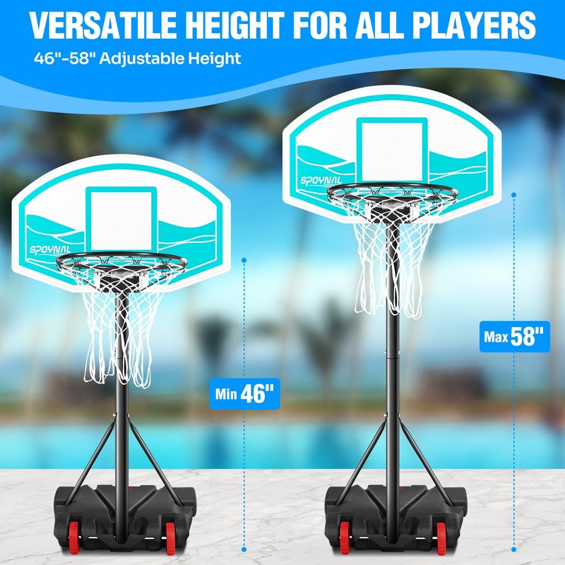 SPOYNAL Pool Basketball Hoop 7-Height Adjustable Swimming Pool Basketball with