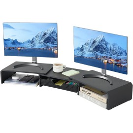 LEKETREE Dual Monitor Stand Riser with Drawer, Desk Organizer and Accessories, Metal