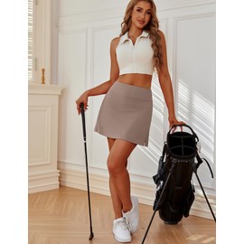 PINSPARK Tennis Skirts for Women Stretchy Quick Dry Golf Skorts with Hidden Pockets High Waisted 16" Pickleball Active Skirt,Brown Large