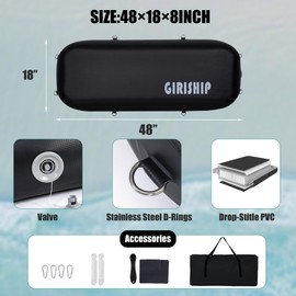 GIRISHIP 10'×18"/24" Inflatable Boat Bumpers, Large Boat Fenders for Docking, Boat Bumpers for Docking with Mooring Ropes, Heavy Duty Dock Bumper for Yacht or Fishing Boat (Black, 48"x 18"x 8")