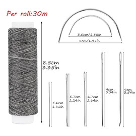 Ftyiwu Waxed Thread, Upholstery Needle and Thread 32 Yards with 7PCS Hand Sewing Needles for Home Upholstery Carpet Canvas Repair Leather Sewing (Dark Gray)