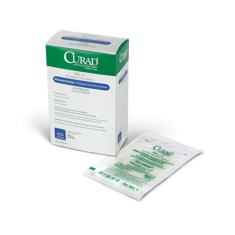CURAD Sterile Non-Adherent Oil Emulsion Gauze Dressing, 3" x 3",