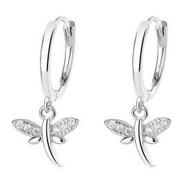Crystal Dragonfly Dangle Hoop Earrings for Women Teen Girls S925 Sterling Silver with Charms CZ Diamond Drop Cartilage Cute Jewelry Delicate Fashion Birthday Gift Best Friend (One size, Silver)