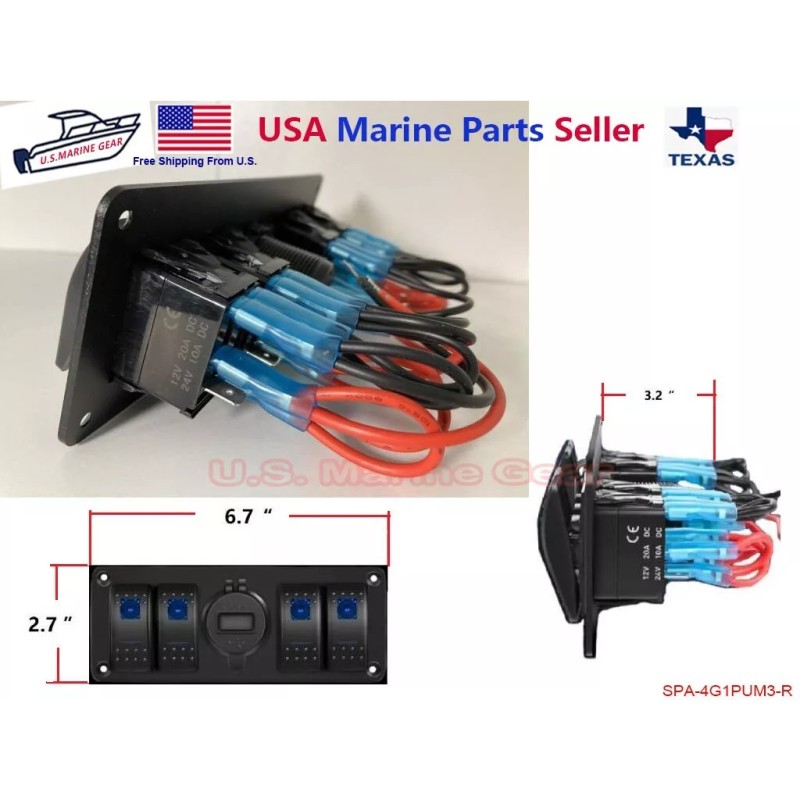 Mear Gear Switch Panel 4 Gang Waterproof Rocker Toggle Switch