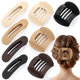8 Pcs Flat Hair Clips for Women, 2 Styles Large Flat Claw Clips for Women, Strong Hold Non-slip French Hair Clips for Thick Thin Hair, Neutral Color