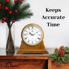 Mantel Clock for Living Room - Decorative Wood Mantle Clock Battery Operated - Silent Wooden Mantle Clock for Living Room Decor Above Fireplace Mantel, Office, Table, Shelf & Home Décor Gift 9x8.5