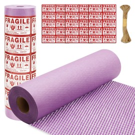 Honeycomb Packing Paper PINENUTS 15" x 131' Eco Friendly Packing Paper for Moving Recyclable Honeycomb Paper Bubble Paper Wrapping with 30 Fragile Sticker Labels and 66fthemp rope (Light purple)