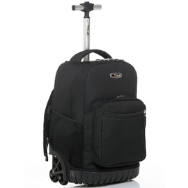 NEW TILAMI 16 Inches Rolling Backpack Boys&Girls Wheeled Backpack School Travel Student Bag Kids Rolling Backpack, Black