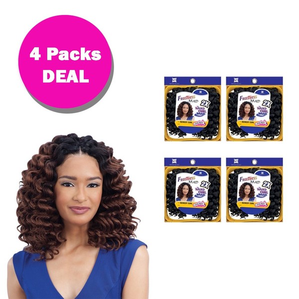REMEDY CURL (4 Pack, 4 Medium Brown) - Freetress 2X Wand Curl Crochet Braid Collection