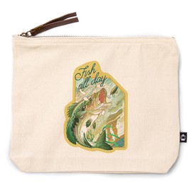 Lantern Press Fish All Day, Bass, 100% Cotton Zipper Pouch, Travel Accessory, Go Bag