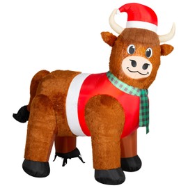 6.5' Gemmy Airblown Inflatable Christmas Mixed Media Fuzzy Highland Cow w/Santa Hat Yard Decoration 885190