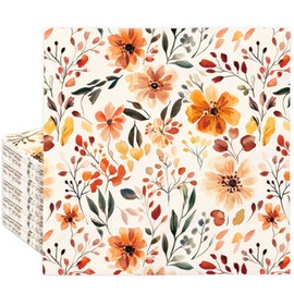 50Pcs Fall Paper Napkins Watercolor Autumn Floral Disposable Napkin Burnt Orange Flower Leaves Luncheon Dinner Napkins for Thanksgiving Party Supplies Tableware Decor