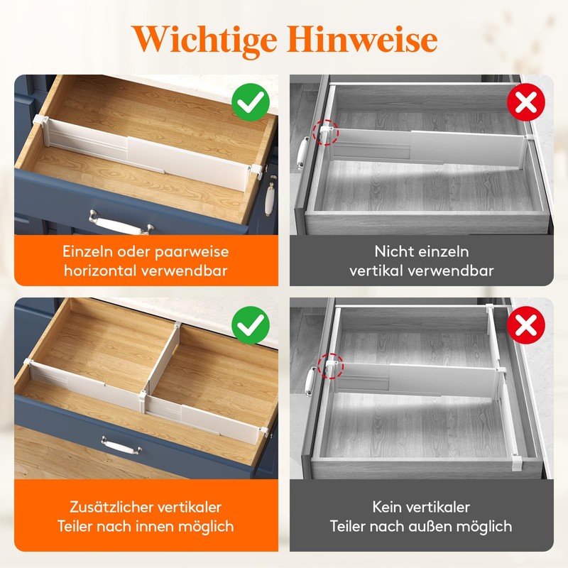 Lifewit Set of 4 Hanging Drawer Dividers, Adjustable, 8 cm