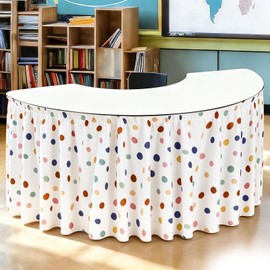 Whaline 29.5 in x 13.8 ft Boho Dots Table Skirt for Teacher Desk Colorful Polka Dot Table Cover Skirt for Kidney Shaped Desk Classroom Back to School Supplies