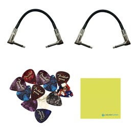 Boss AC-3 Acoustic Simulator Pedal Bundle w/ 2-Pack Strukture S6P48 Woven Right Angle Patch Cable, 12-Pack Guitar Pick and Liquid Audio Polishing Cloth