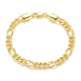 ERIN MARIE 14K Gold Bracelets for Women Men Non Tarnish Women’s Men’s Bracelet Figaro Link Gold Chain Bracelets 3-in-1 Charm Jewelry Gifts 6.5 in -9 in Length (8in)