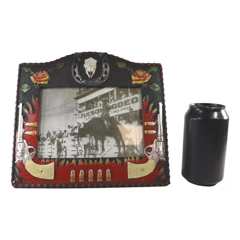 Rustic Western Cowboy Dual Gun Revolvers Horseshoe Cow Skull Photo