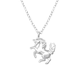 Monkimau Girls' Necklace Horse Unicorn Pendant 925 Sterling Silver with 45 cm Chain, Sterling Silver, No Gemstone
