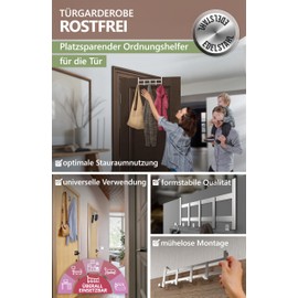 4smile Door Coat Rack for Hanging, Colour Silver – Universal Stainless Steel Door Hooks for German Doors, Sturdy Coat Hooks Door – Easy to Assemble Door Hook Rail, Hook for Hanging