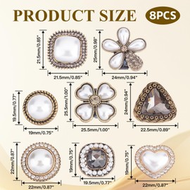 Yewseas 8 Pieces Shoelaces Charms with Back, Flower Eyelet Buttons, Fashionable Claws, Metal Buttons, Retro Pearl, Heart, Four Leaf Clover, Circular Shape for Shoes, Bag, Decoration, Crafts,