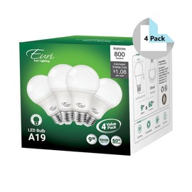 Euri Lighting 031918 - EA19-6150-4 (4pk) 9W 120V 5000K Omnidirectional A19 LED A19 A Line Pear LED Light Bulb