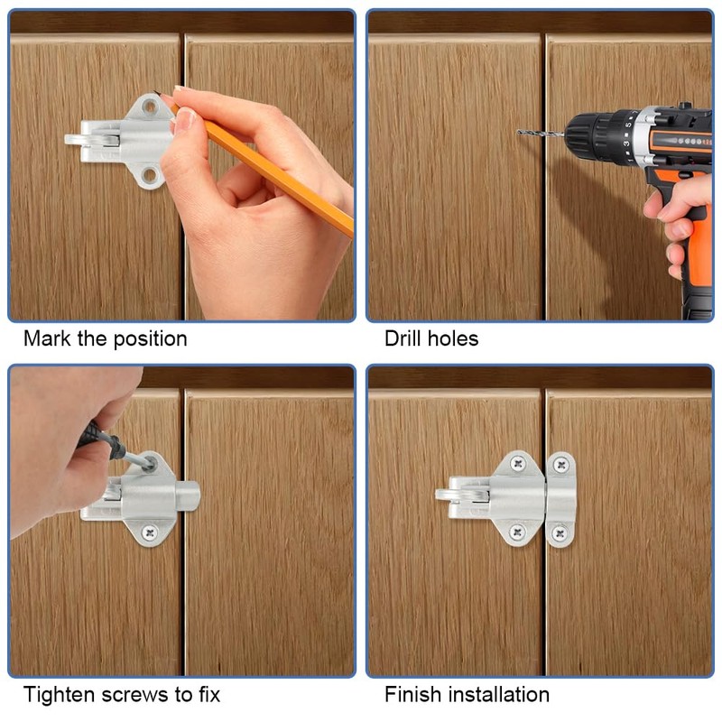 Automatic Locking Door Bolt, Automatic Spring Lock with Screws, Automatic