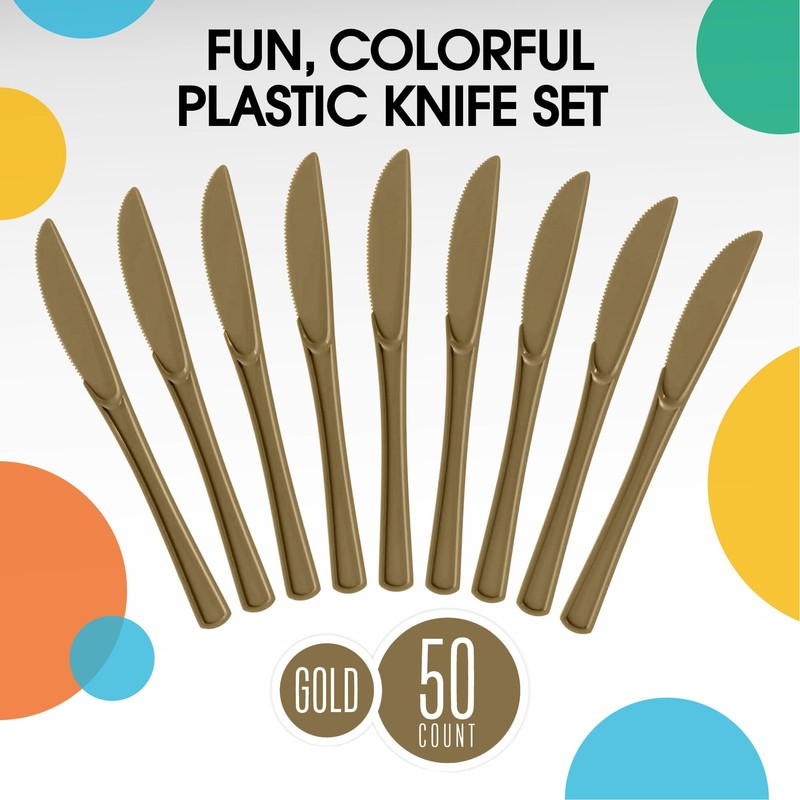 Exquisite Gold Plastic Knives 50 Pcs Gold Knives Disposable Utensils