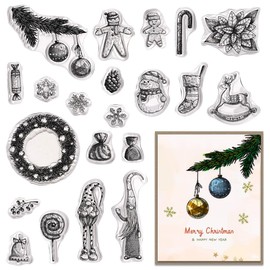 Christmas Clear Stamps for Card Making Vintage Christmas Snowman Santa Rubber Stamps Xmas Transparent Silicone Stamps for New Year DIY Scrapbooking Embossing Paper Card Album Decoration Craft Supplies
